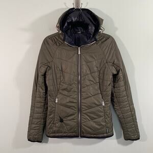 J Lindeberg Women Green & Navy Reversible Primaloft Full Zip Hooded Jacket Sz S